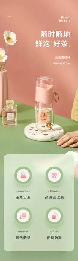 物生物茶水分离玻璃杯 详情页设计