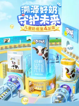 认养一头牛 食品 牛奶 奶粉 C4D海报设计