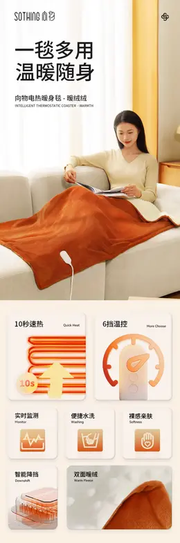 向物电热毯加热盖 详情页设计