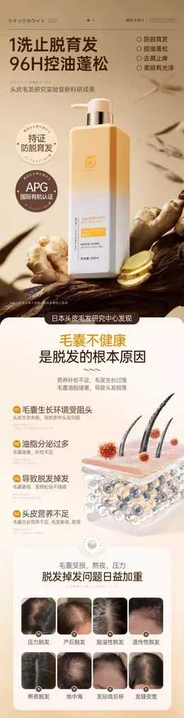 生姜洗发水防脱发 详情页设计
