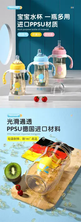 波波象儿童水杯直饮吸管杯 详情页设计