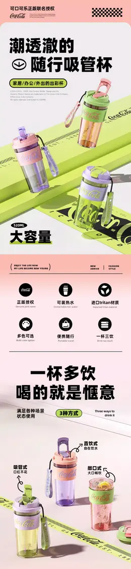 GERM可口可乐大容量吸管杯 详情页设计
