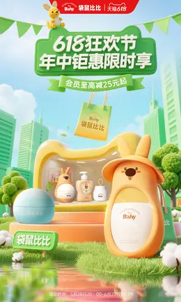 袋鼠比比 母婴用品 儿童玩具 618大促活动海报banner设计