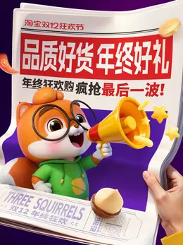 三只松鼠 食品 零食 双12 双十二 大促活动海报设计