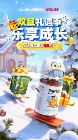 NaturElan呐兔 健康保健食品 保健品 圣诞节 双旦礼遇季 大促活动海报设计