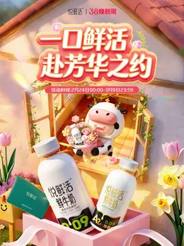 悦鲜活 牛奶 食品 38焕新周 38女王节 活动海报设计