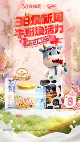 theland纽仕兰 牛奶 奶品 食品 38焕新周 38女王节 活动海报设计