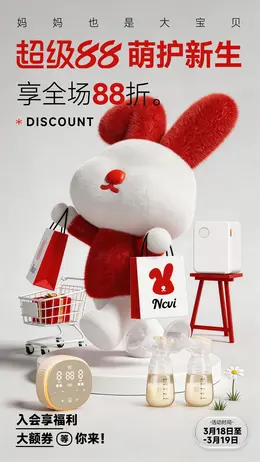 新贝 母婴用品 奶瓶 吸奶器 超级88会员节 活动海报KV设计