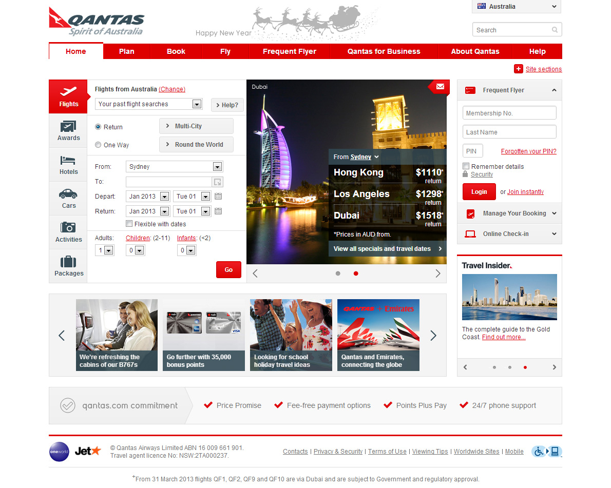 Qantas航空公司网站