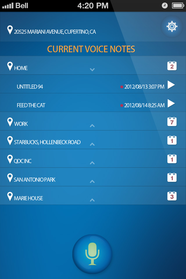 语音记事应用程序手机界面设计，来源自黄蜂网https://woofeng.cn/