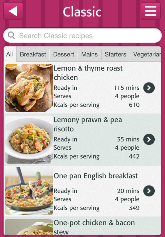 BBC美食菜谱工具和烹饪技巧应用手机界面设计，来源自黄蜂网https://woofeng.cn/