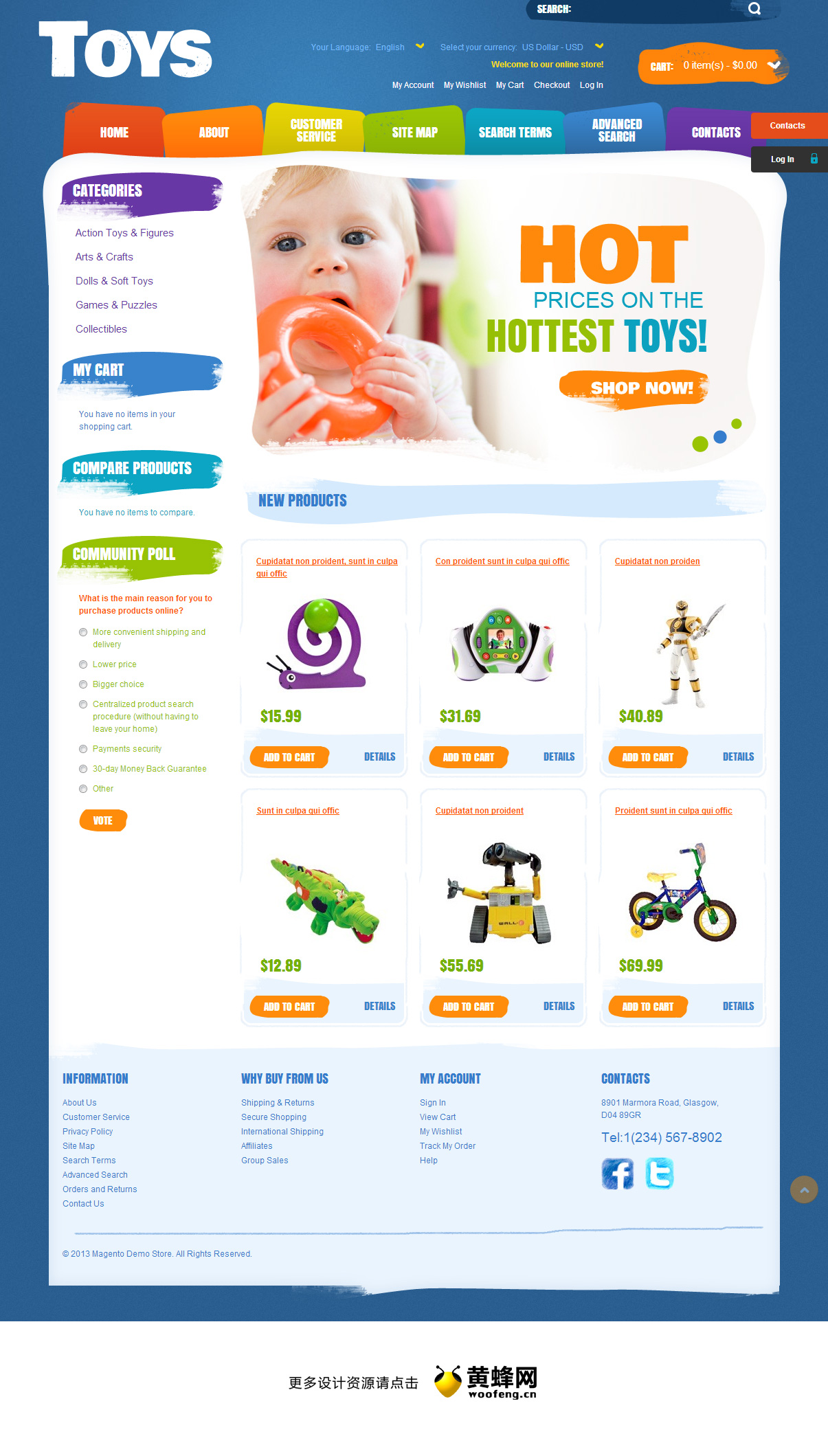 彩色的儿童玩具商店网站模板设计欣赏，来源自黄蜂网https://woofeng.cn/