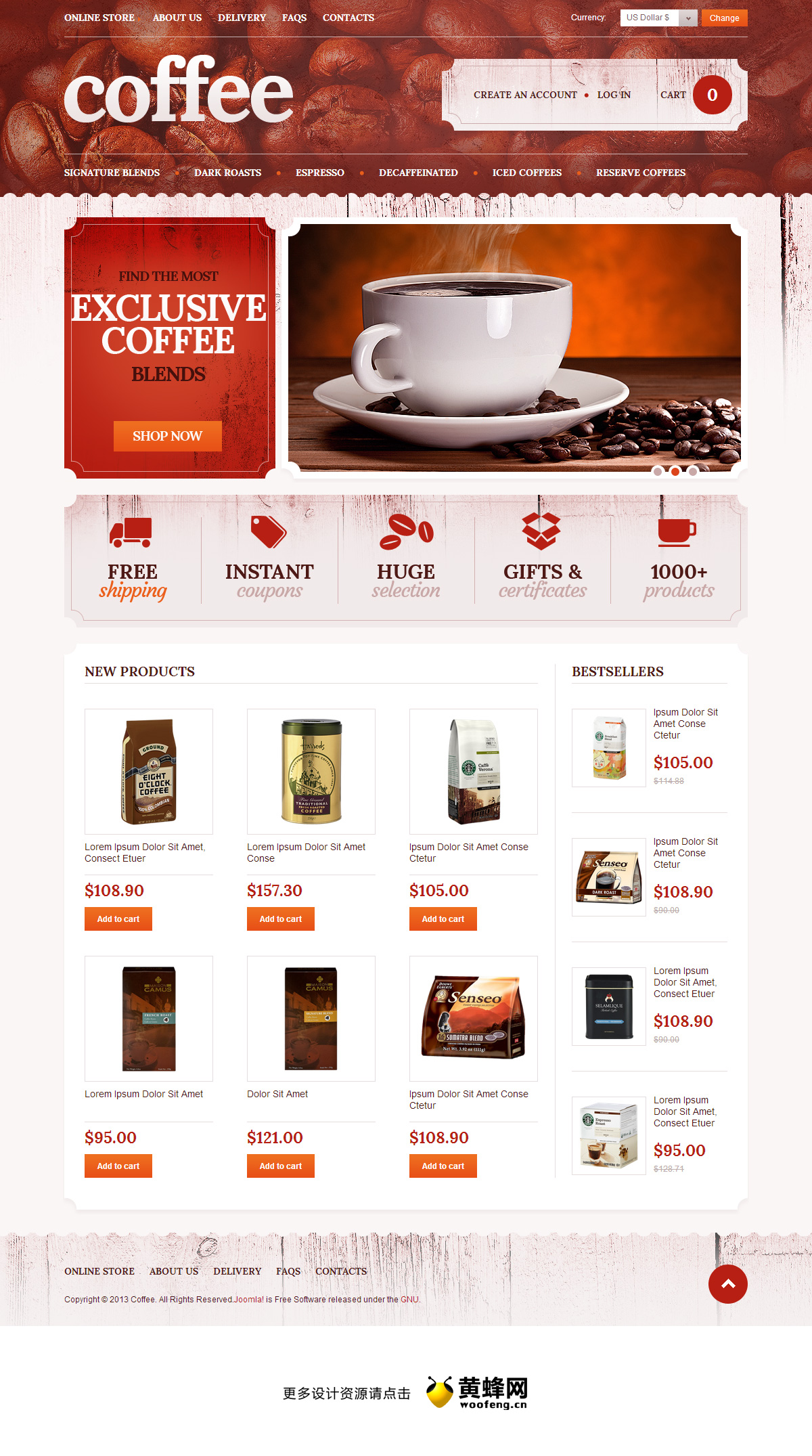 咖啡厅网站模板设计欣赏0221，来源自黄蜂网https://woofeng.cn/