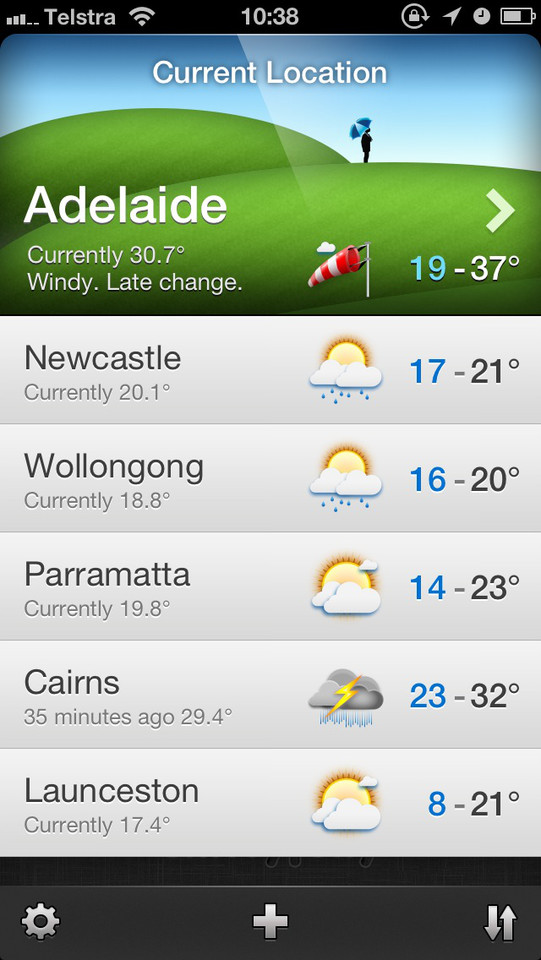 澳大利亚掌上天气预报应用程序界面设计欣赏，来源自黄蜂网https://woofeng.cn/mobile
