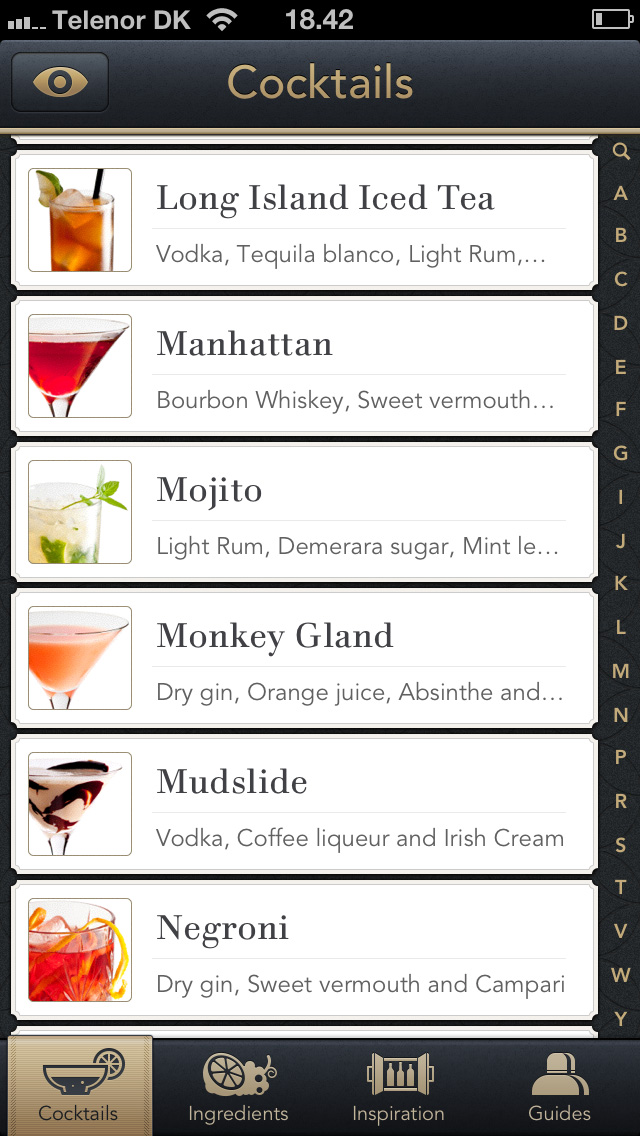 鸡尾酒应用列表页设计欣赏，来源自黄蜂网https://woofeng.cn/mobile