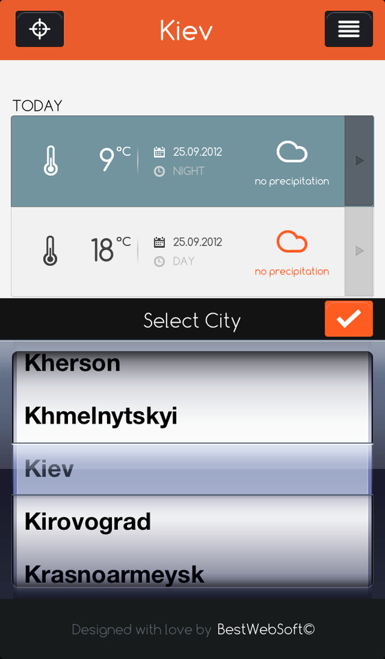 乌克兰天气预报手机应用界面设计，来源自黄蜂网https://woofeng.cn/mobile