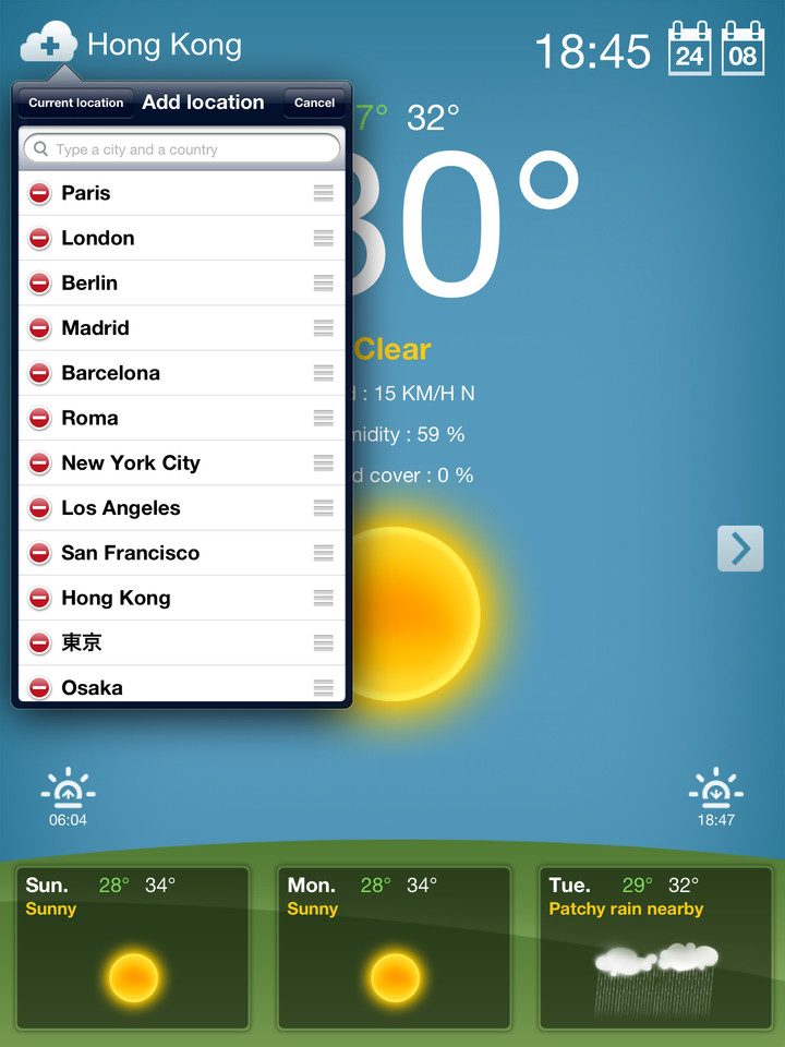 iPad的免费天气应用界面设计，来源自黄蜂网https://woofeng.cn/ipad/