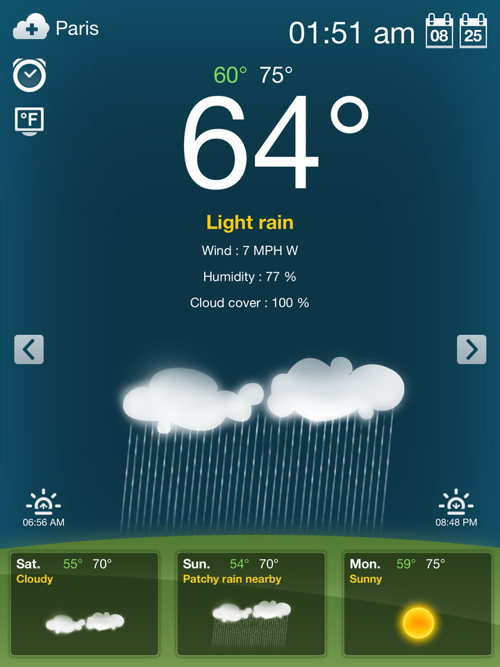 iPad的免费天气应用界面设计，来源自黄蜂网https://woofeng.cn/ipad/