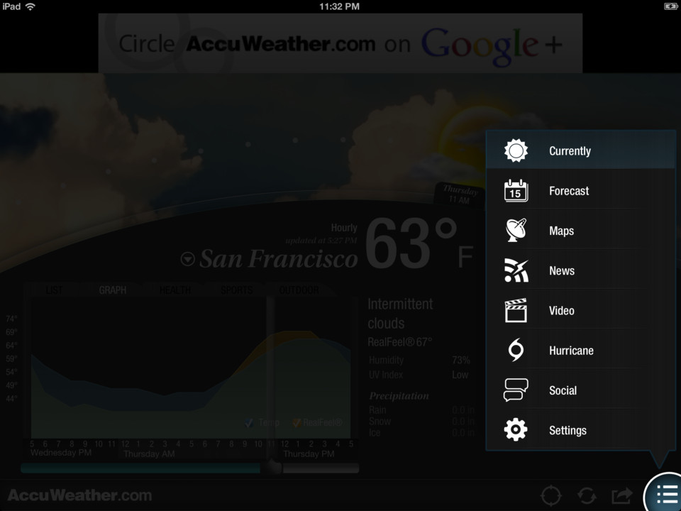Accu天气iPad版界面设计，来源自黄蜂网https://woofeng.cn/ipad/