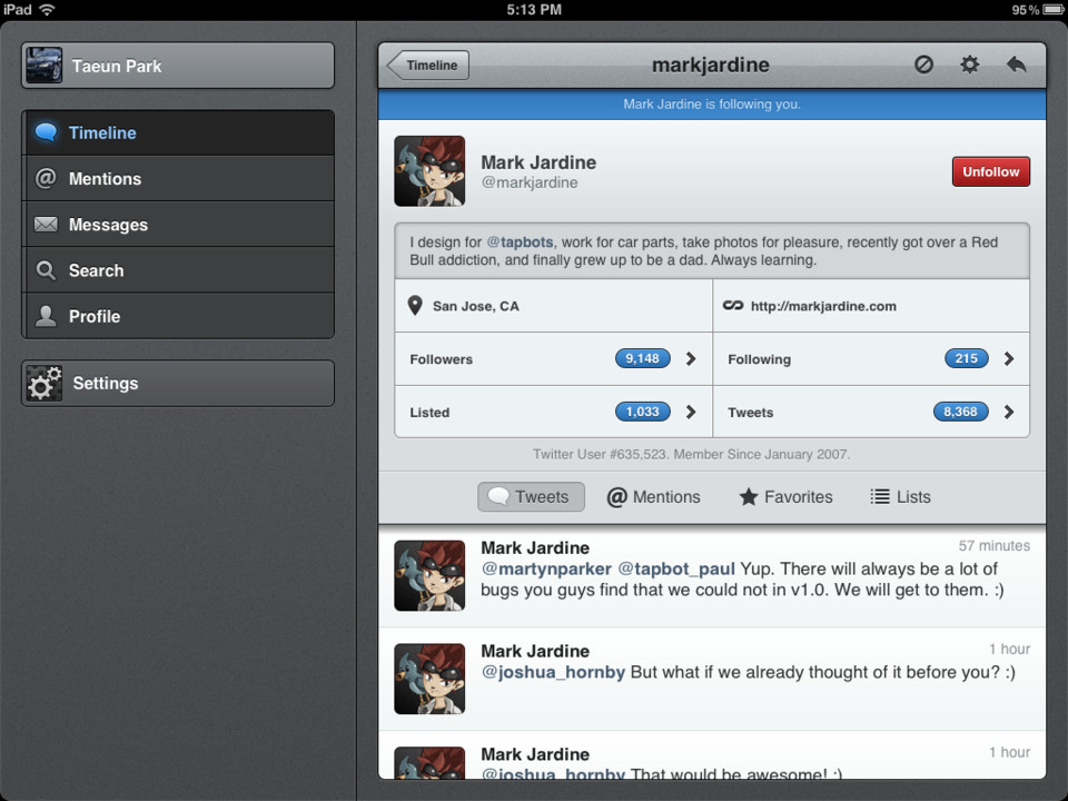 Tweetbot iPad的Twitter客户端界面设计，来源自黄蜂网https://woofeng.cn/ipad/