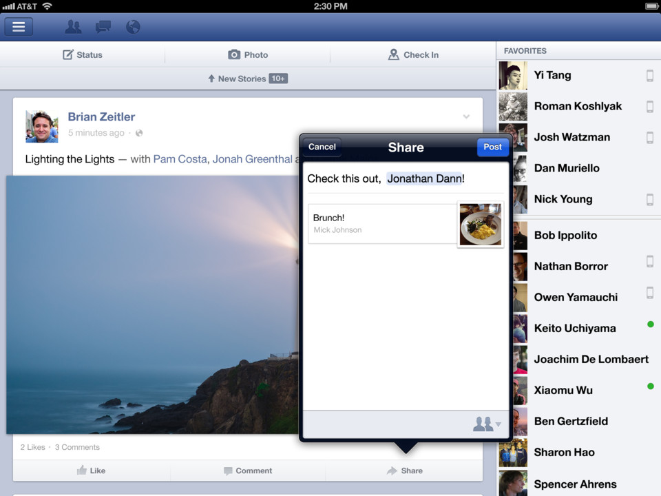 Facebook iPad版应用程序界面设计，来源自黄蜂网https://woofeng.cn/ipad/