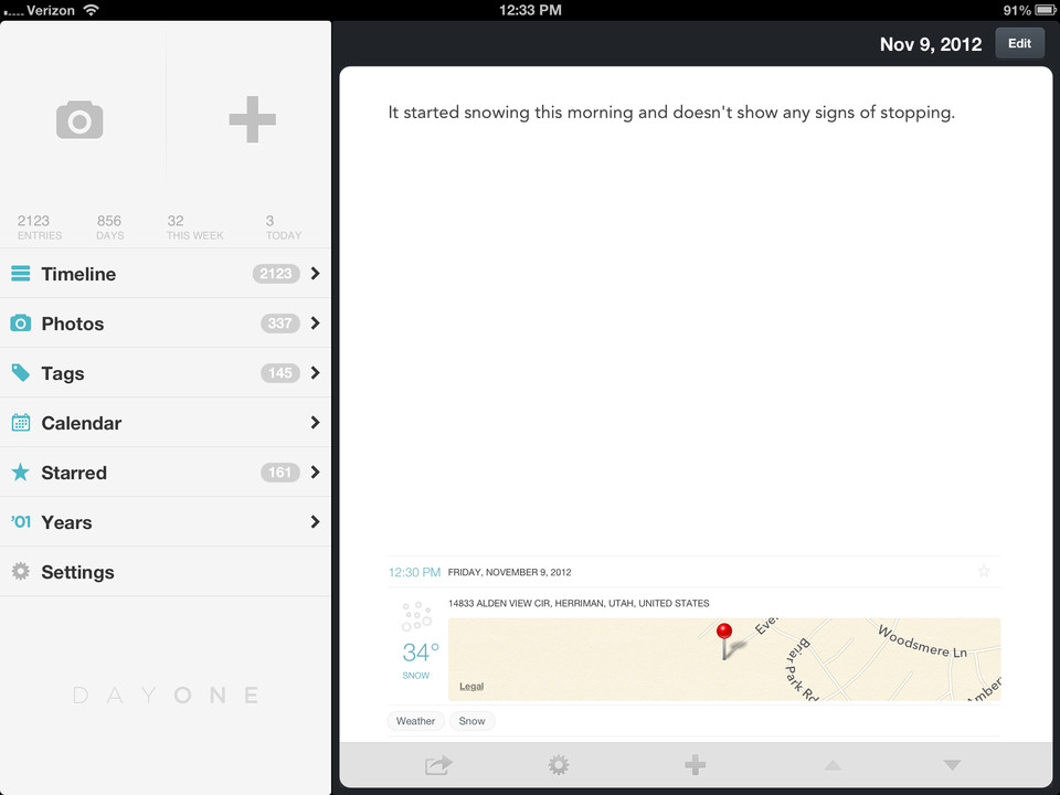 第一天日记应用程序iPad版界面设计，来源自黄蜂网https://woofeng.cn/ipad/