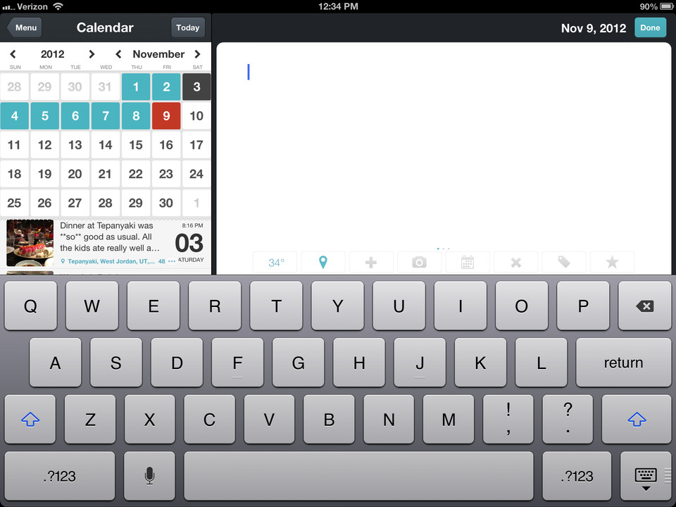 第一天日记应用程序iPad版界面设计，来源自黄蜂网https://woofeng.cn/ipad/