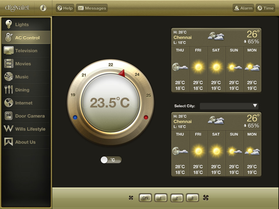 DigiValet房间控制器应用程序iPad版界面设计，来源自黄蜂网https://woofeng.cn/ipad/