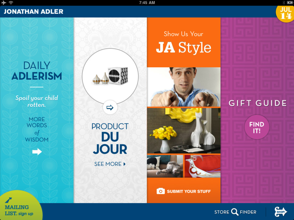 Jonathan Adler挑选礼物iPad应用界面设计，来源自黄蜂网https://woofeng.cn/ipad/