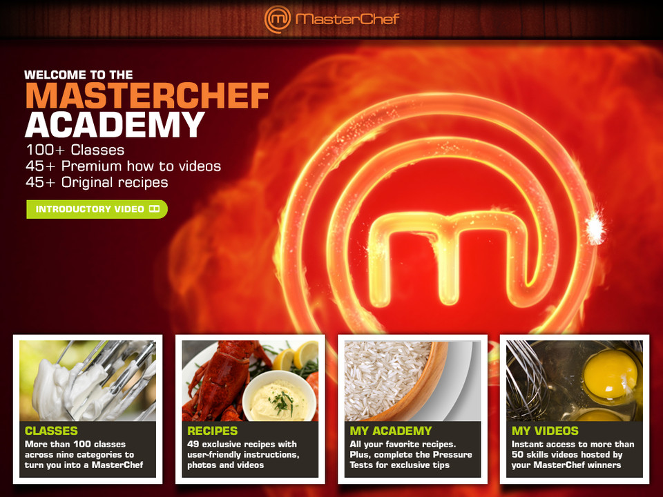 MasterChef烹饪技能视频iPad应用界面设计，来源自黄蜂网https://woofeng.cn/ipad/