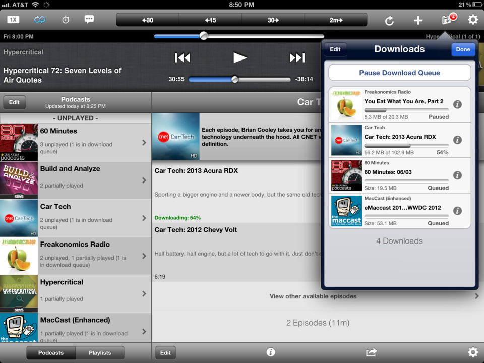 Downcast播客iPad应用界面设计，来源自黄蜂网https://woofeng.cn/ipad/