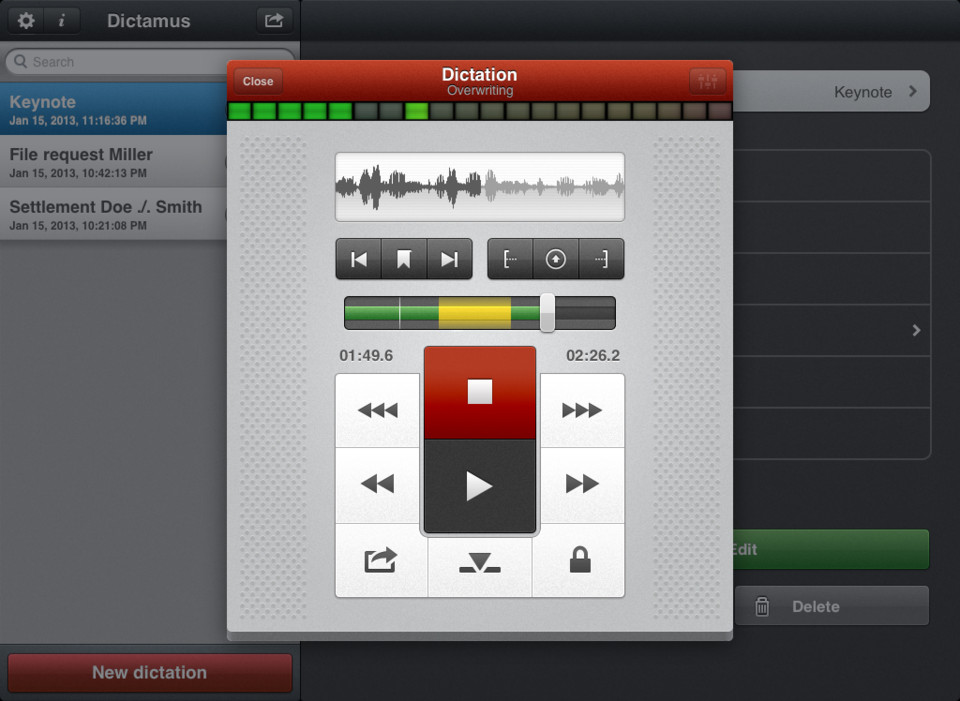 Dictamus听写和发送iPad应用界面设计，来源自黄蜂网https://woofeng.cn/ipad/