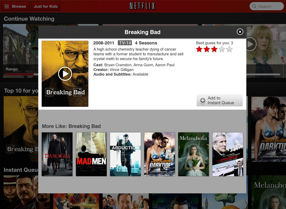 Netflix iPad上观看电影应用界面设计，来源自黄蜂网https://woofeng.cn/ipad/
