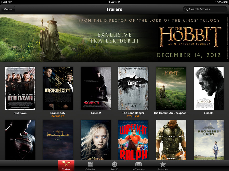iTunes电影预告片iPad应用程序界面设计，来源自黄蜂网https://woofeng.cn/ipad/