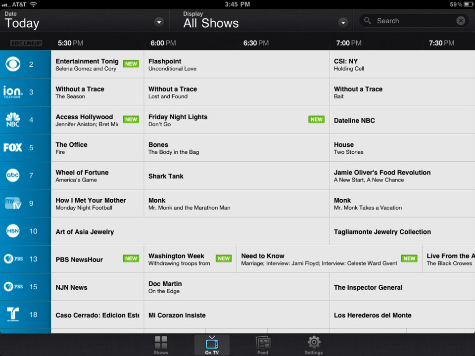 AOL电视iPad应用程序界面设计，来源自黄蜂网https://woofeng.cn/ipad/