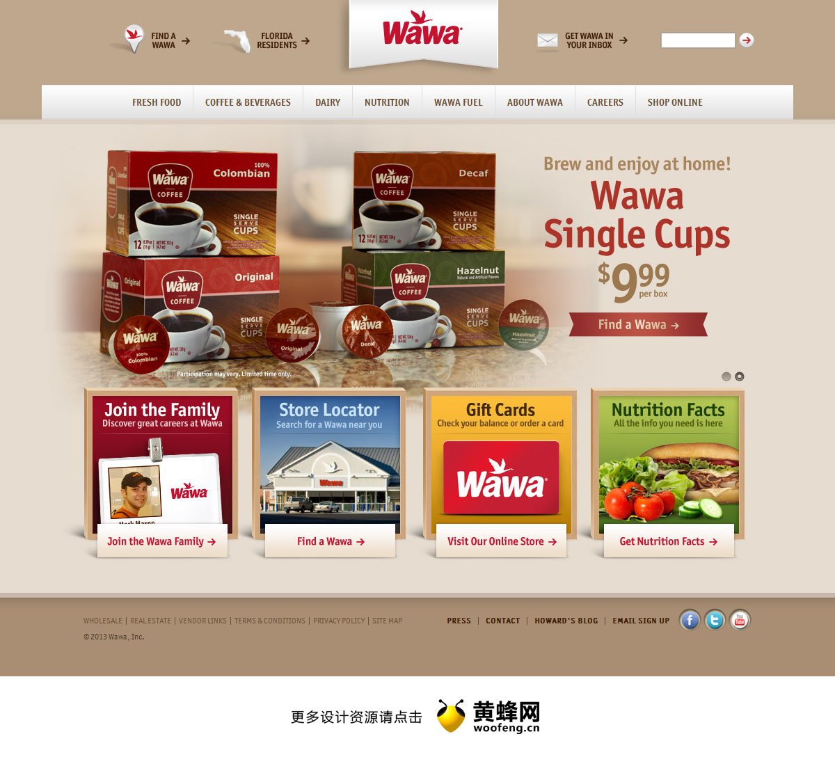 Wawa连锁餐厅网站，来源自黄蜂网https://woofeng.cn/web/