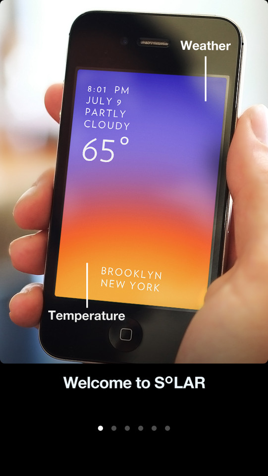 Solar天气应用程序引导页设计，来源自黄蜂网https://woofeng.cn/mobile/