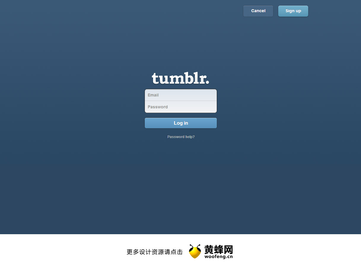 tumblr国外博客网站登录界面设计，来源自黄蜂网https://woofeng.cn/webcut/