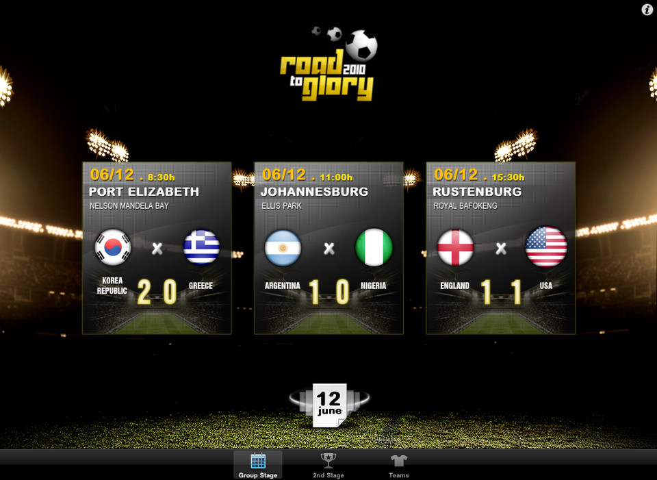 走向辉煌的2010之路世界杯现场直播iPad界面设计，来源自黄蜂网https://woofeng.cn/ipad/