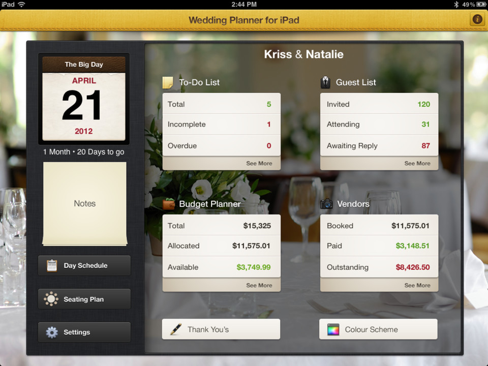 婚礼策划师iPad应用程序界面设计，来源自黄蜂网https://woofeng.cn/ipad/