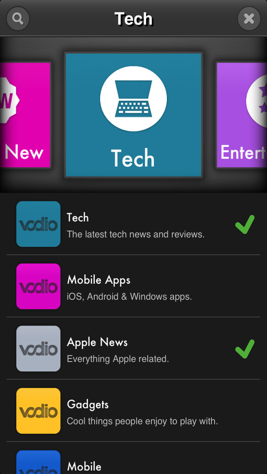 Vodio最好的视频新闻应用手机界面设计，来源自黄蜂网https://woofeng.cn/mobile/