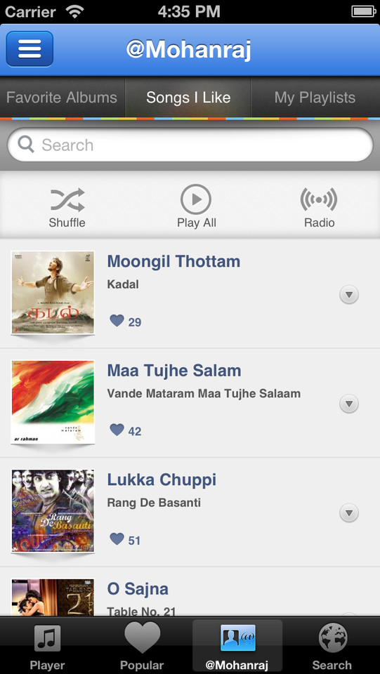 Dhingana印度宝莱坞音乐手机应用界面设计，来源自黄蜂网https://woofeng.cn/mobile/