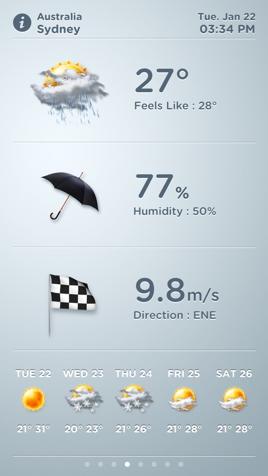 WeatherLike动画天气预报应用程序手机界面设计，来源自黄蜂网https://woofeng.cn/mobile/