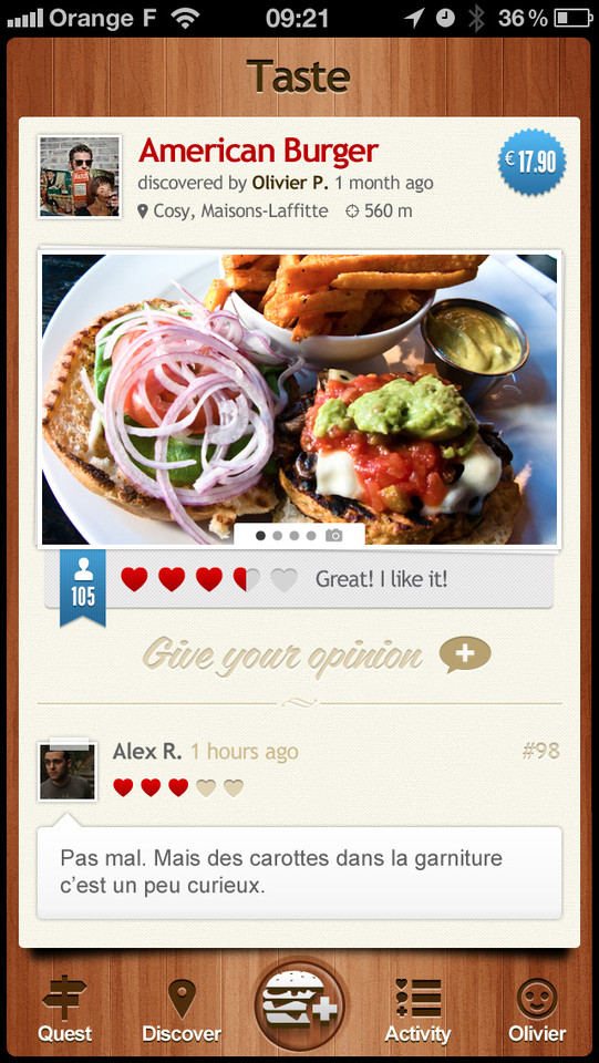 BurgerQuest发现最好的汉堡包美食应用界面设计，来源自黄蜂网https://woofeng.cn/mobile/