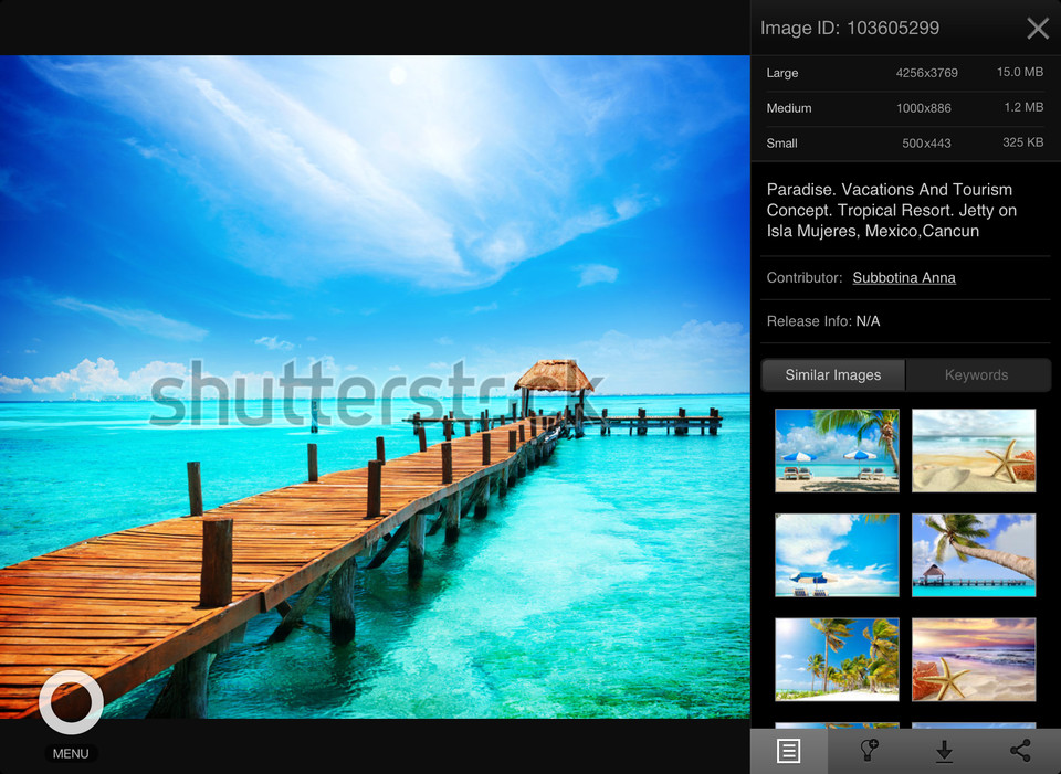Shutterstock图像iPad应用程序界面设计，来源自黄蜂网https://woofeng.cn/ipad/