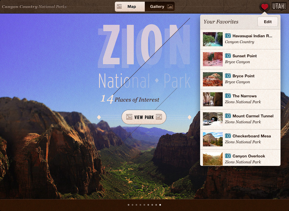 大峡谷国家公园iPad应用界面设计，来源自黄蜂网https://woofeng.cn/ipad/