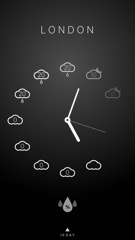 气候时钟，最小的每小时世界天气预报应用手机界面设计，来源自黄蜂网https://woofeng.cn/mobile/
