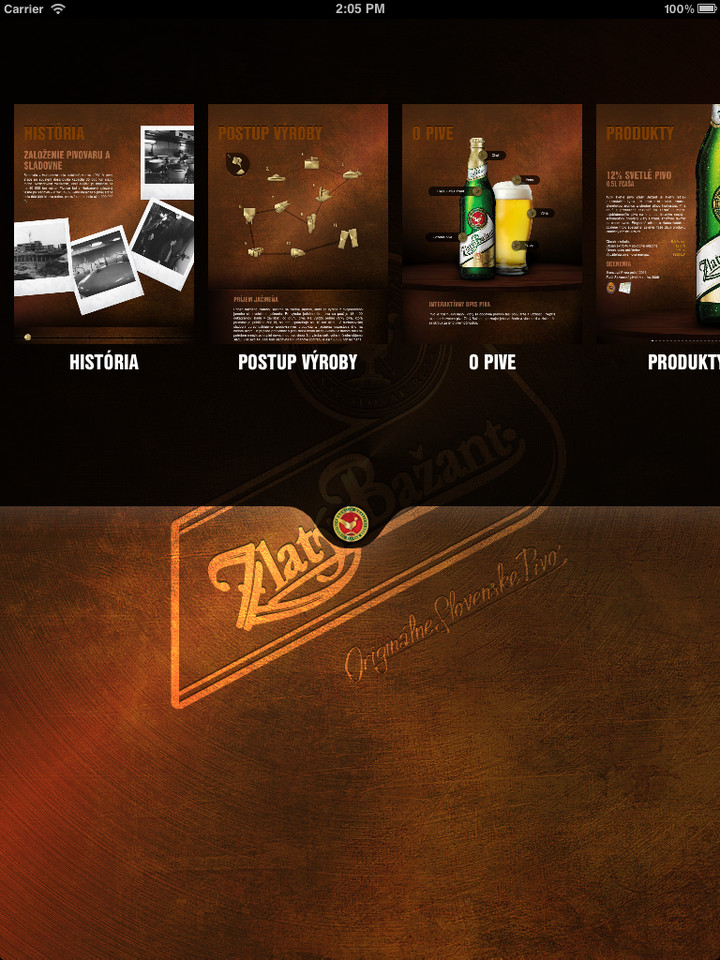 Zlaty Bazant啤酒iPad应用界面设计，来源自黄蜂网https://woofeng.cn/ipad/