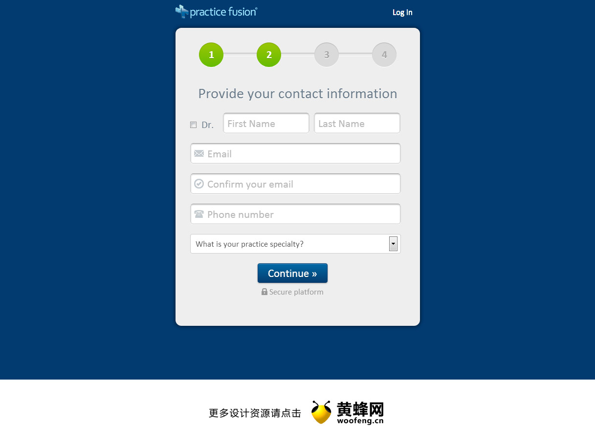 Practice Fusion网站注册界面设计，来源自黄蜂网https://woofeng.cn/webcut/