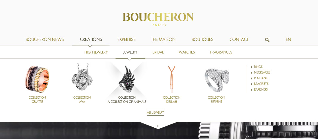 Boucheron网站导航设计，来源自黄蜂网https://woofeng.cn/webcut/